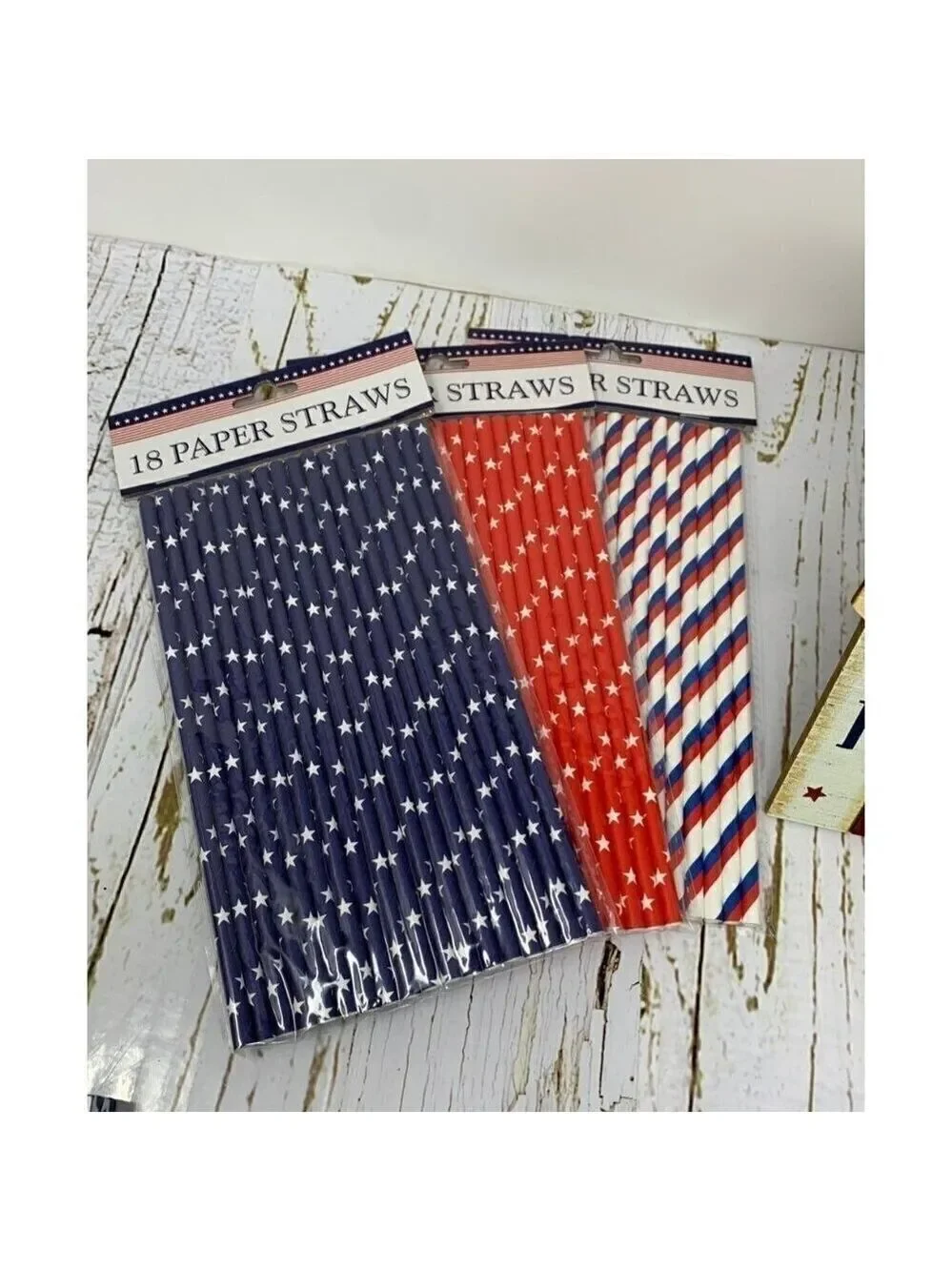 Patriotic Home Sweet Home Sign 8 Inch 54 Paper Straws Stars Stripes Red White